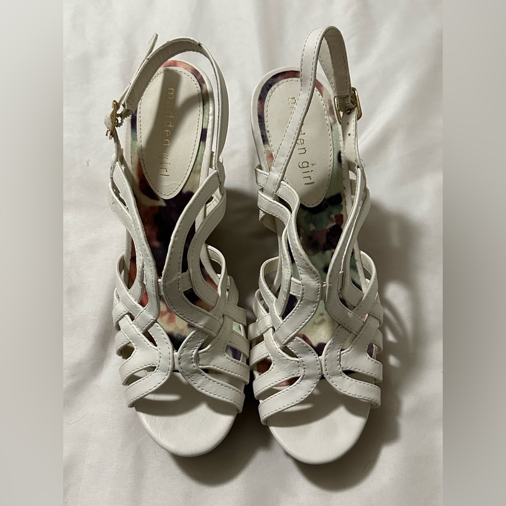 Madden Girl white cork wedge size 9